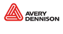 Avery Dennison logo with a red triangular icon and black text on a transparent background.